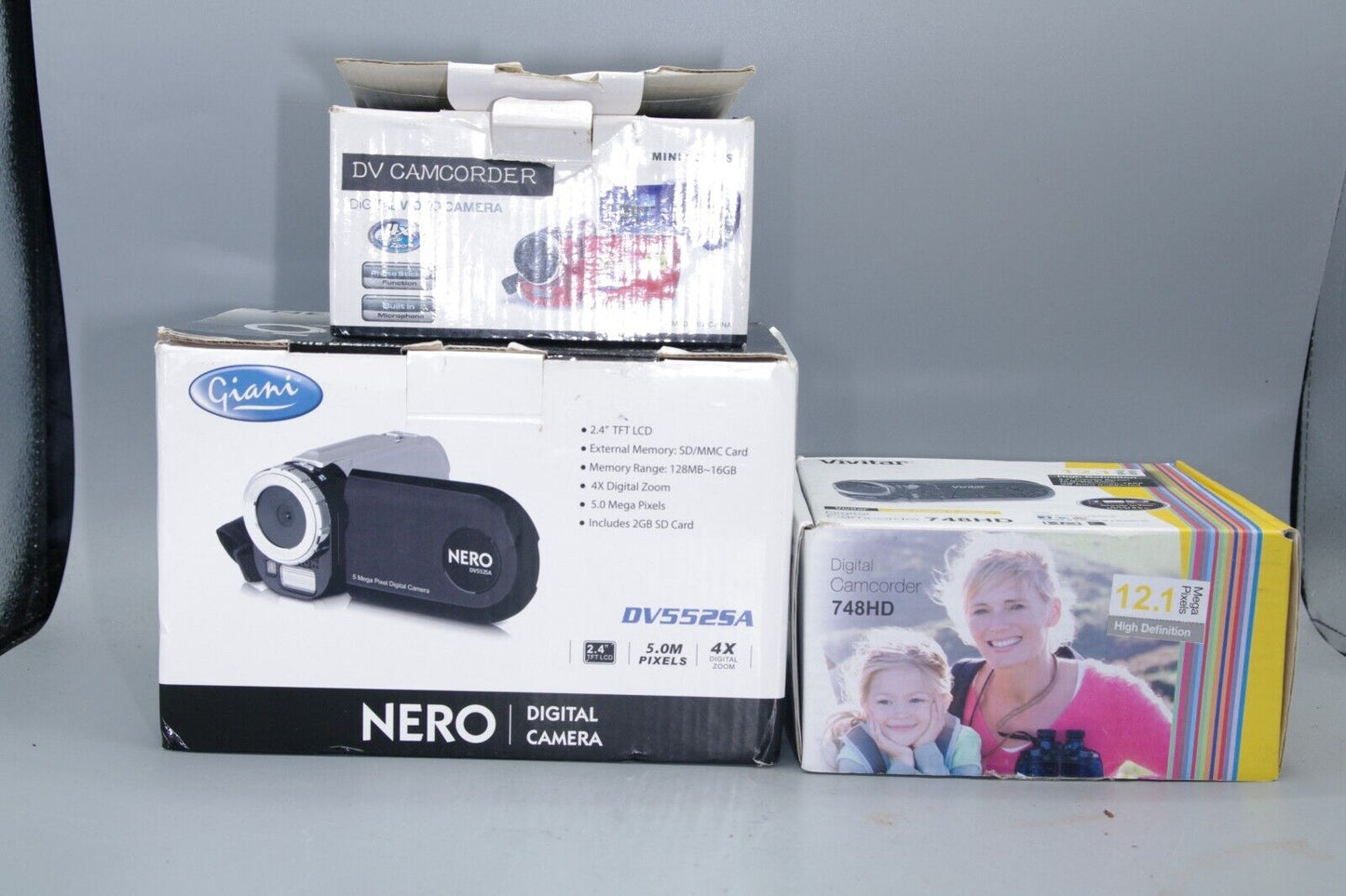 Three boxed SD/HDD Camcorders