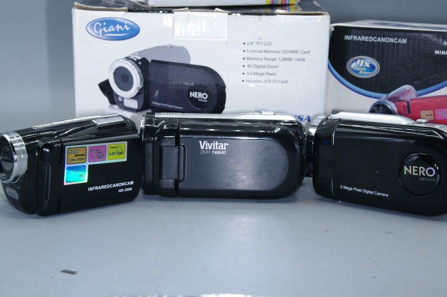 Three boxed SD/HDD Camcorders