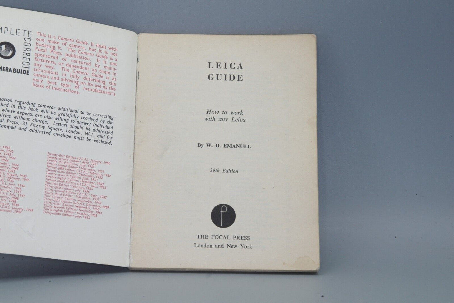 Leica Guide 39th Edition by W.D. Emanuel