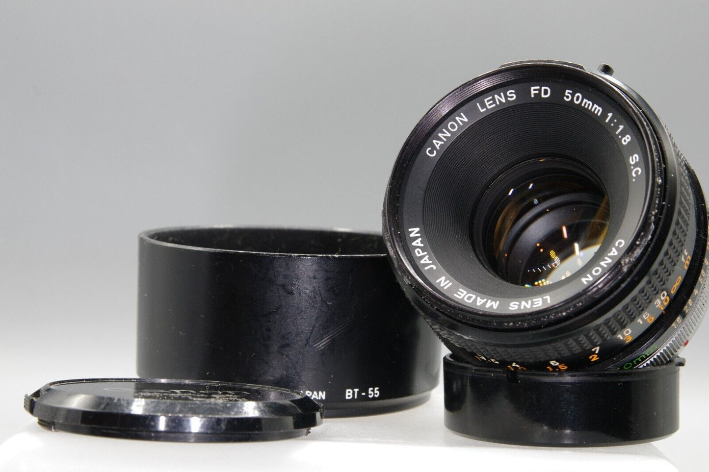 Canon FD 50mm F/1.8 S.C. Lens with caps and hood