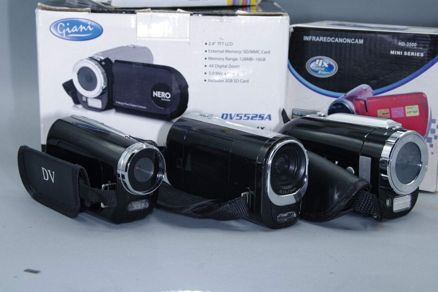 Three boxed SD/HDD Camcorders