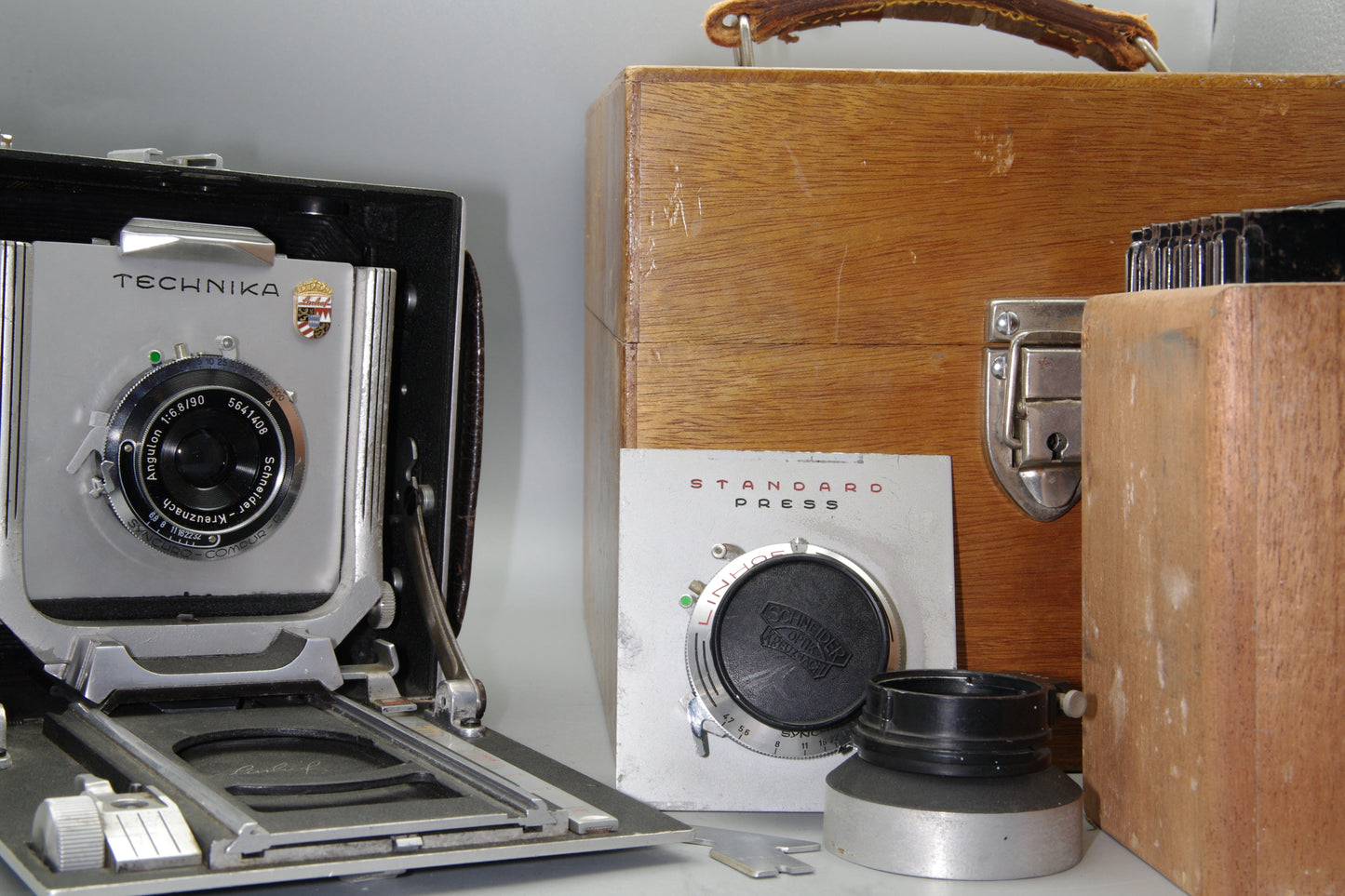 Linhof Technika III with 90mm and 127mm lenses in case