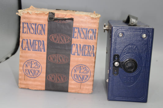 Ensign E-29 Blue Box Camera in Original Box - Excellent