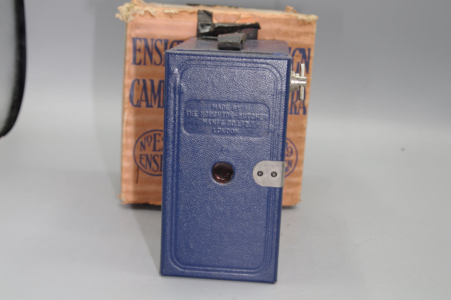 Ensign E-29 Blue Box Camera in Original Box - Excellent