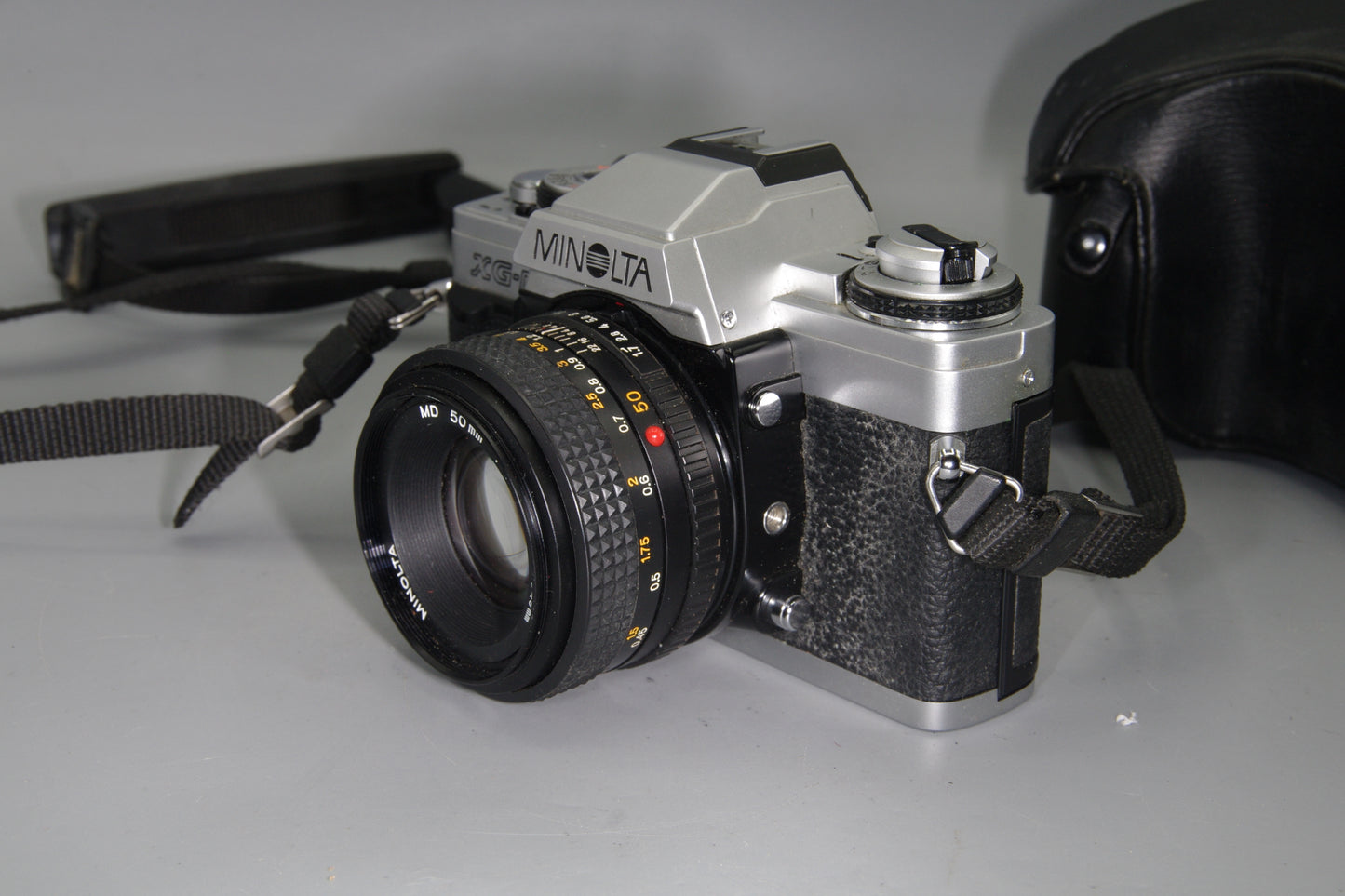 Minolta XG-M 35mm SLR Film Camera + Rokkor 50mm f/1.7 Lens, Case & Batteries