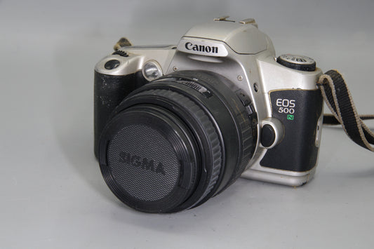 Canon EOS 500N 35mm Film SLR + Sigma 35–80mm Lens – VGC – Tested Autofocus Kit