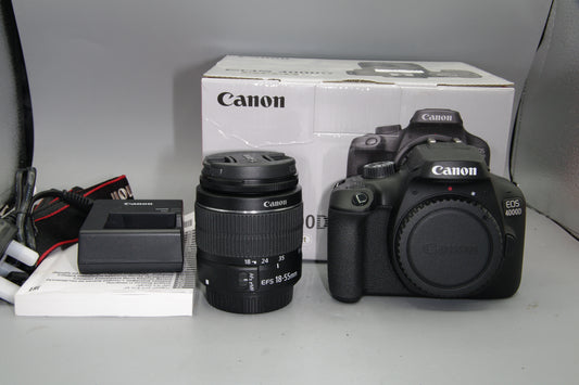 Canon EOS 4000D DSLR 18MP Kit w/ 18-55mm Lens Boxed Unused Shutter Count Zero