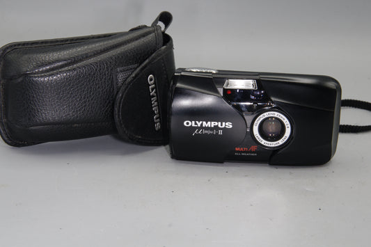 Olympus MJU II Ultra Compact 35mm Camera with 35mm F/2.8 Lens and case - Exc