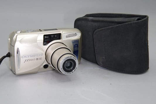 Olympus MJU III Zoom 80 35mm Film Camera with Case – Compact All Weather