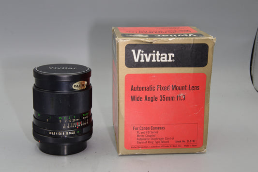 Vivitar 35mm F/1.9 Sharp Prime Wide Angle Lens - Canon FD Mount