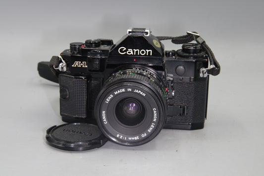 Canon A-1 35mm SLR Camera with FD 28mm f/2.8 Lens Tested & Working