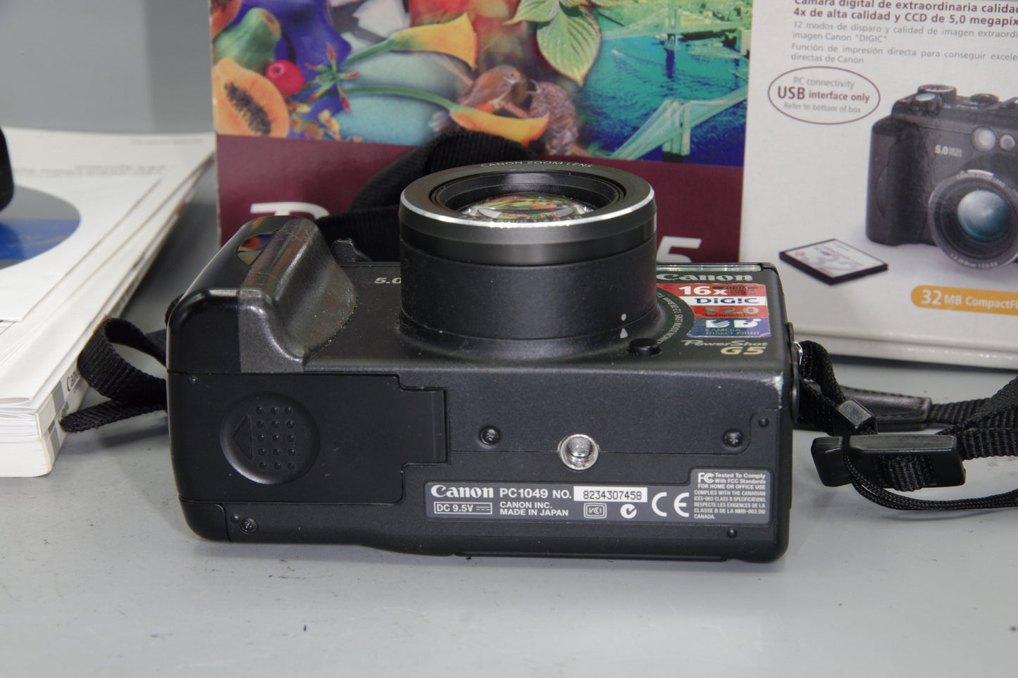 Canon Powershot G5 5MP Digital Camera - Boxed with instructions and charger