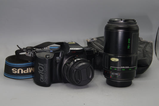 Olympus OM101 35mm SLR + 50mm f/2 + 70–210mm PF Lenses - Power Focus - Very Good