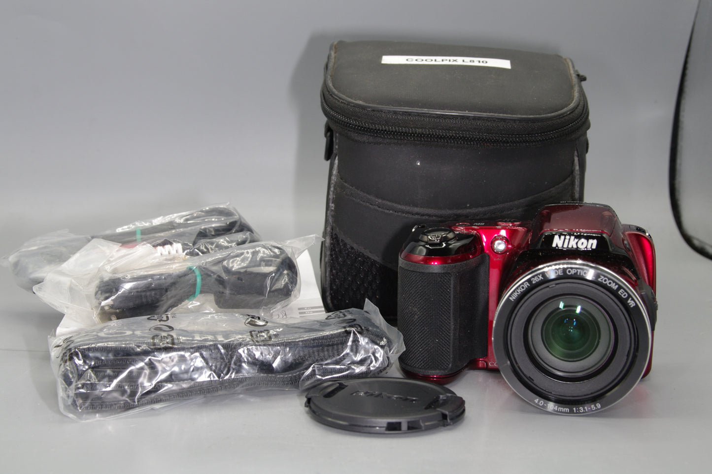Nikon Coolpix L810 16MP Bridge Camera – Red, 26x Zoom, AA Powered, Mint