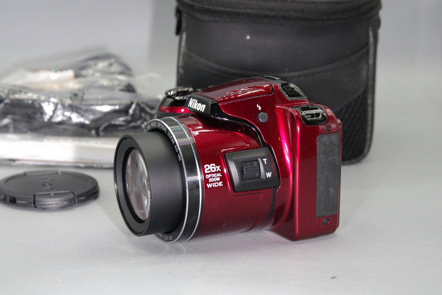 Nikon Coolpix L810 16MP Bridge Camera – Red, 26x Zoom, AA Powered, Mint