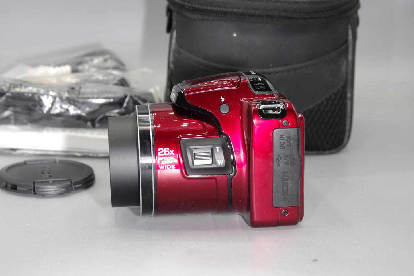 Nikon Coolpix L810 16MP Bridge Camera – Red, 26x Zoom, AA Powered, Mint