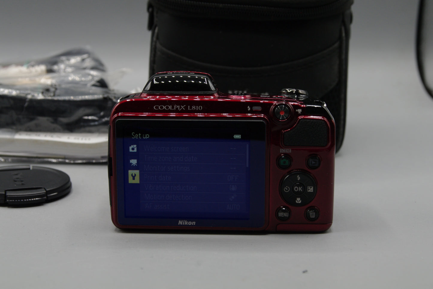 Nikon Coolpix L810 16MP Bridge Camera – Red, 26x Zoom, AA Powered, Mint