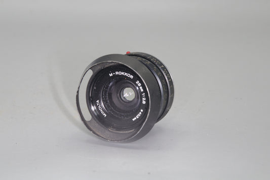 Minolta M-Rokkor 28mm F/2.8 Lens and Hood for CLE
