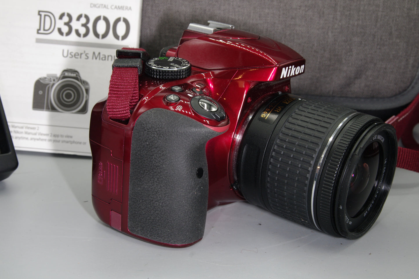 Red Nikon D3300 DSLR 24.2MP + 18-55mm VR Lens & Case – Mint – S/C 875
