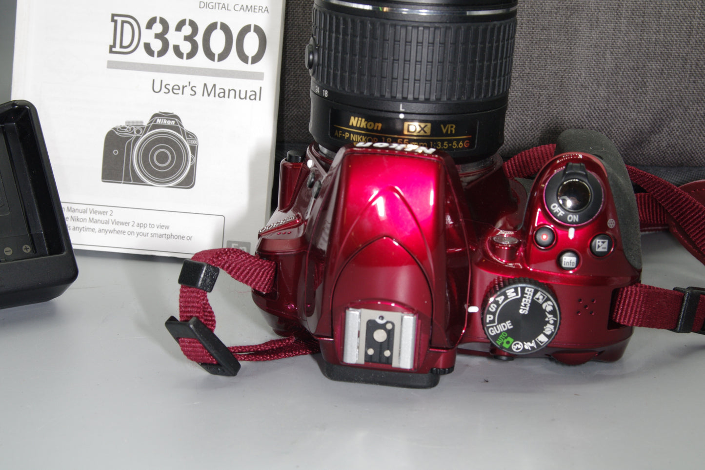 Red Nikon D3300 DSLR 24.2MP + 18-55mm VR Lens & Case – Mint – S/C 875