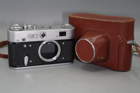 Soviet KMZ FED-3 35mm Rangefinder and Case - VGC