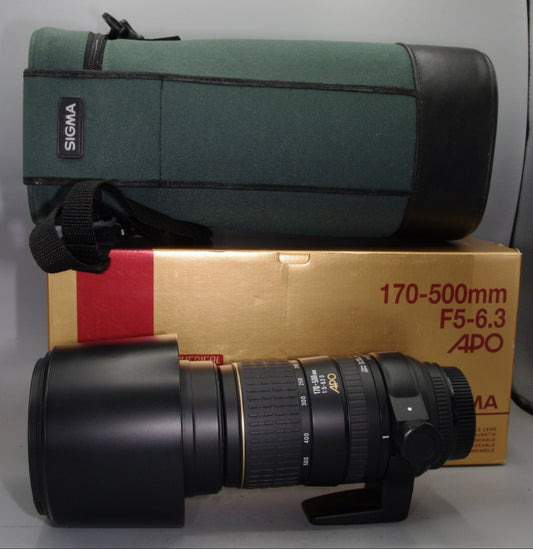 Sigma 170-500mm F/5-6.3D APO AF Lens, Case and Box, Nr Mint, Nikon F