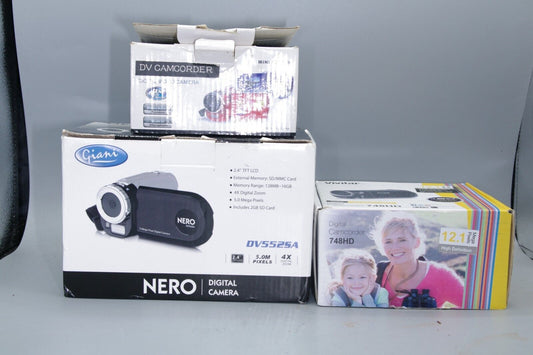 Three boxed SD/HDD Camcorders