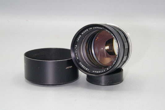 Minolta Tele Rokkor-PF 100mm F/2 Portrait Lens with Lens Hood - MD Mount