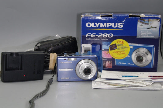 Boxed Olympus Blue FE-280 8MP 3X  Zoom Digital Camera