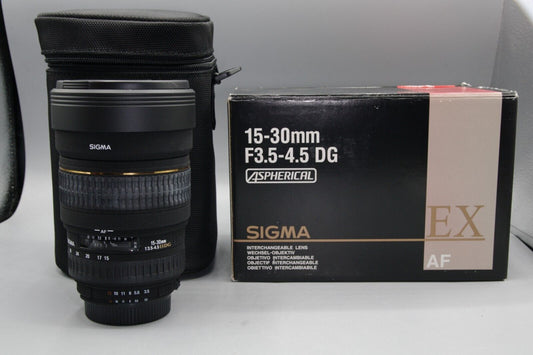 Sigma 15-30mm F/3.5-4.5 EX DG Aspherical AF Lens, Case and Box, Nr Mint, Nikon F