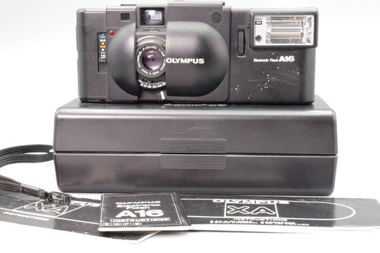 Olympus XA 35mm Rangefinder Camera with A16 Flash – Tested, Excellent