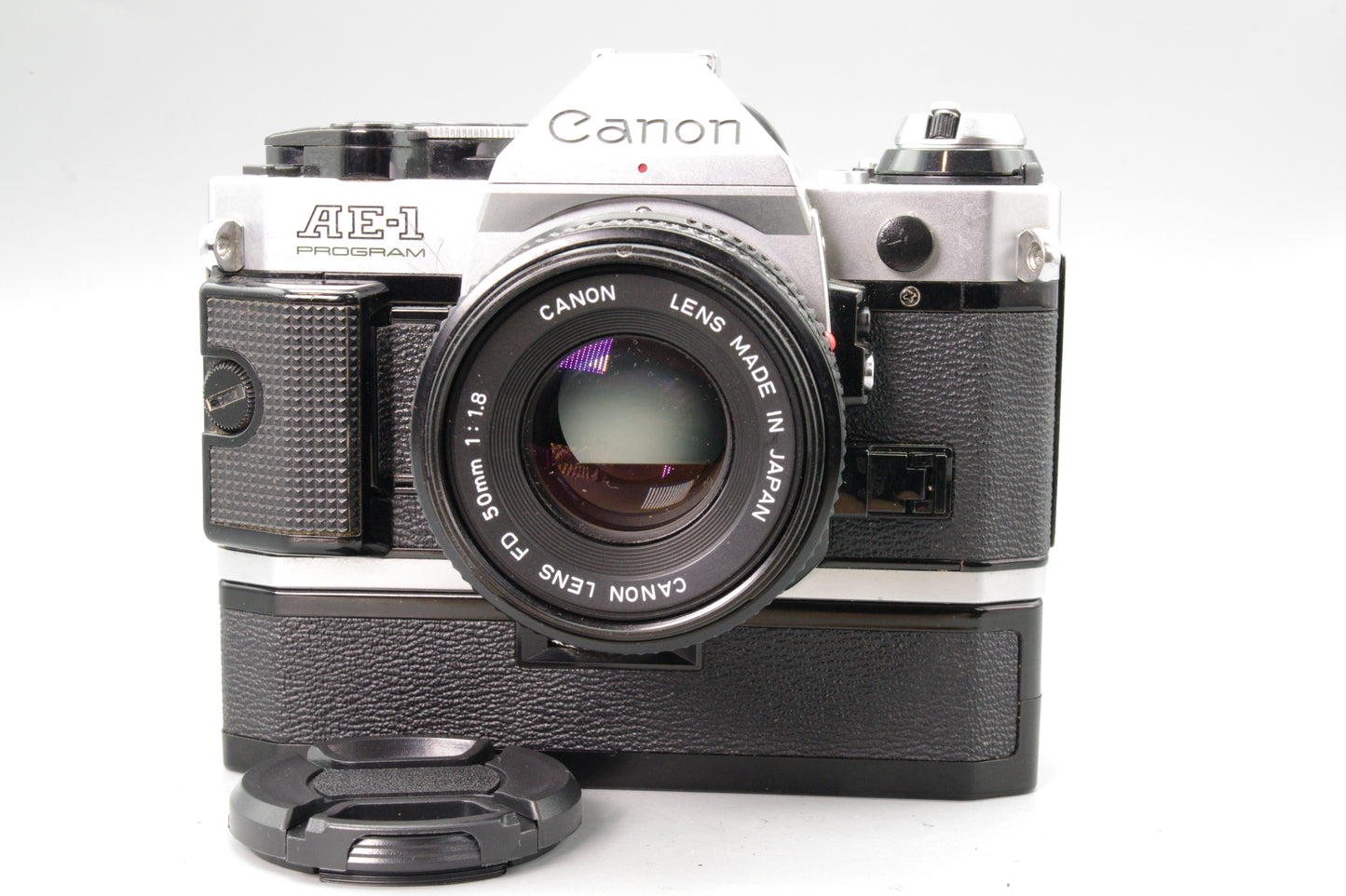 Canon AE‑1 Program + FD 50mm f/1.8 Lens with Winder – Tested & Working – VGC