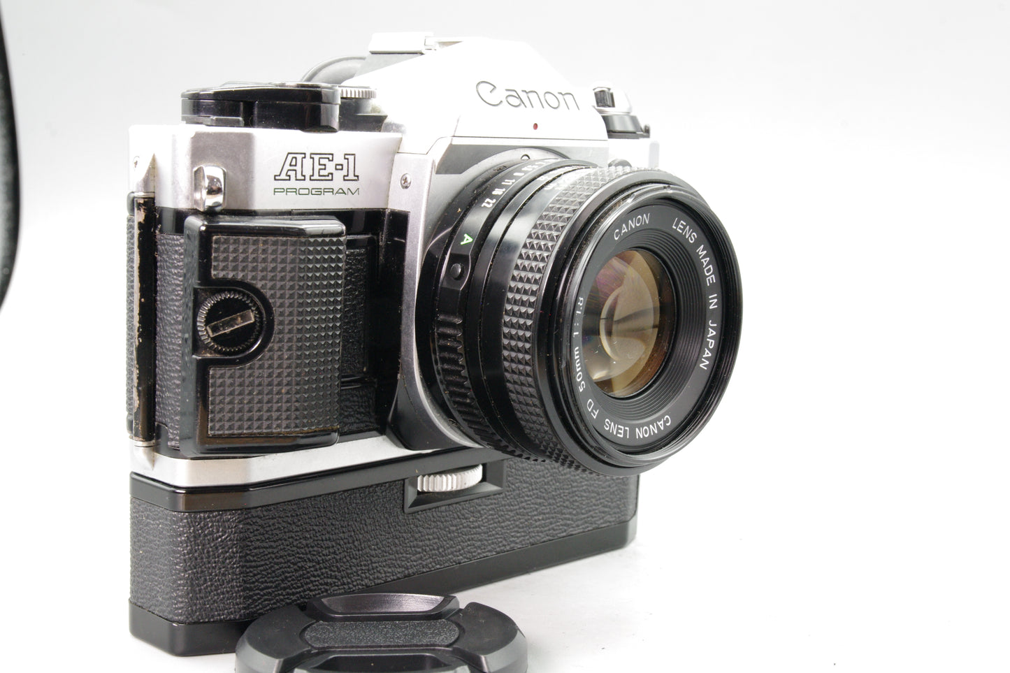 Canon AE‑1 Program + FD 50mm f/1.8 Lens with Winder – Tested & Working – VGC