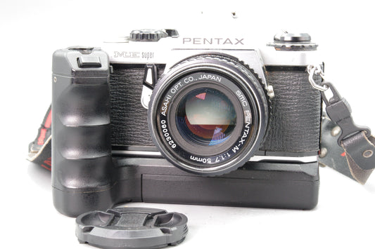 Pentax ME Super 35mm SLR + 50mm f/1.7 Lens + Winder – Tested & Working – VGC