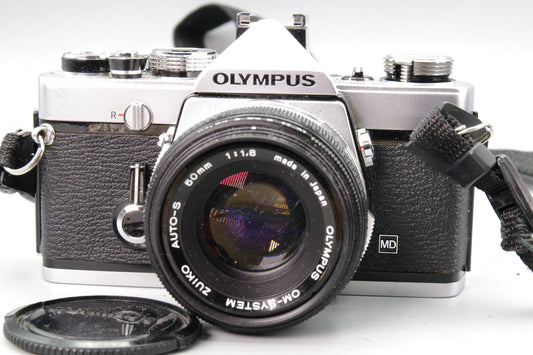 Olympus OM-1 35mm SLR Film Camera + 50mm F1.8 Lens Tested Working Excellent