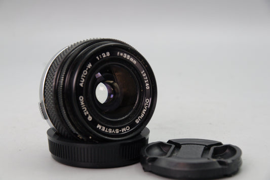 Olympus G.Zuiko Auto‑W 35mm f/2.8 Lens – OM Mount – With Both Caps