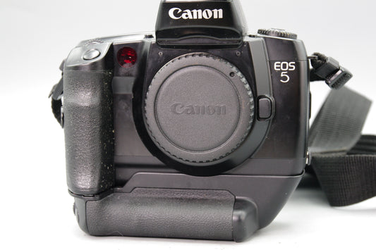 Canon EOS 5 35mm SLR Film Camera Body + VG‑1 Grip – Tested – Excellent