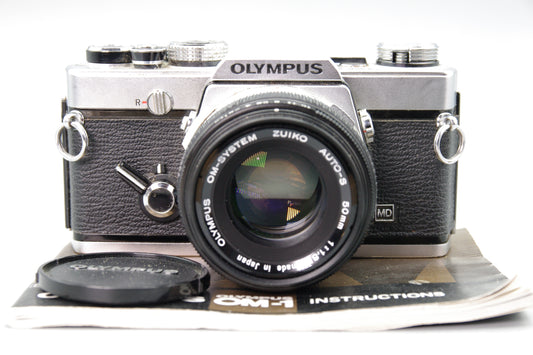 Olympus OM-1 35mm SLR Film Camera + 50mm F1.8 Lens Tested Working Excellent