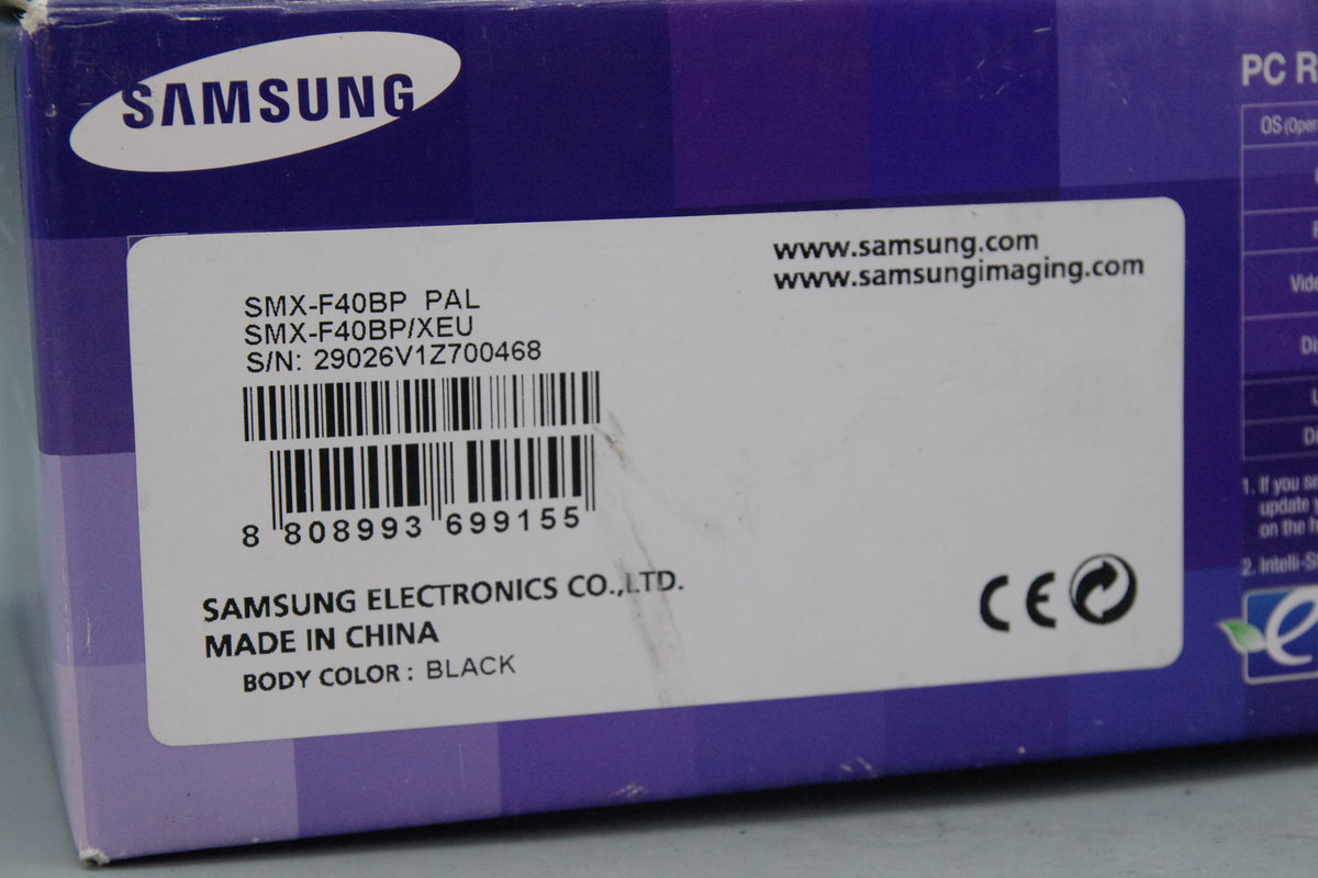 Samsung SMX‑F40BP Camcorder – Tested – Fully Working – Box and Charger