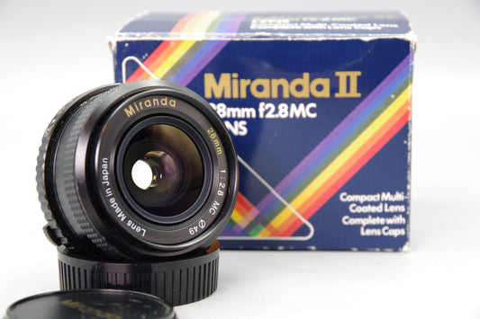 Miranda II 28mm f/2.8 Multi Coated Lens – Minolta MD Mount – Excellent Boxed