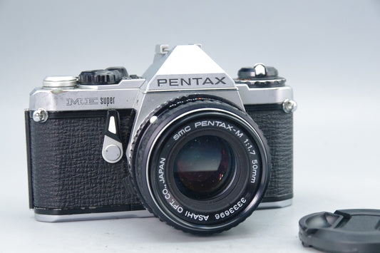 Pentax ME Super 35mm SLR + Pentax‑M 50mm f/1.7 Lens – Tested – Batteries – VGC