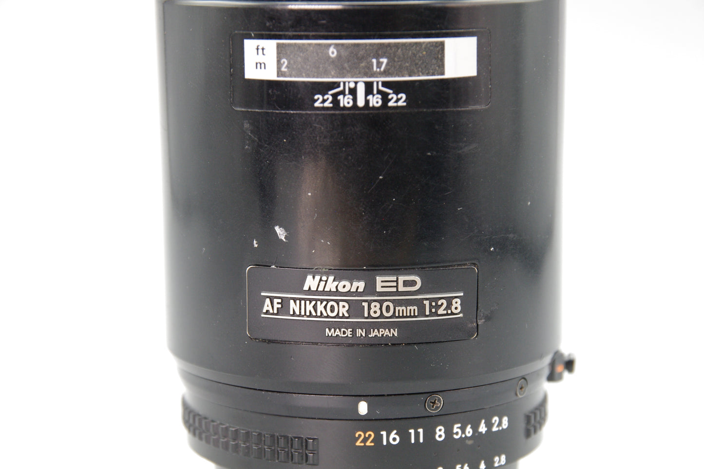 Nikon ED AF Nikkor 180mm f/2.8 Lens – Very Good – Tested – Hood Wear Noted
