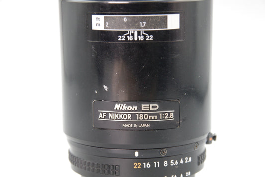 Nikon ED AF Nikkor 180mm f/2.8 Lens – Very Good – Tested – Hood Wear Noted