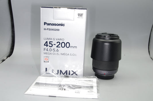 Boxed Lumix G Vario 45-200mm F/4.5-5.6 Mega O.I.S. M4/3 Lens - Excellent