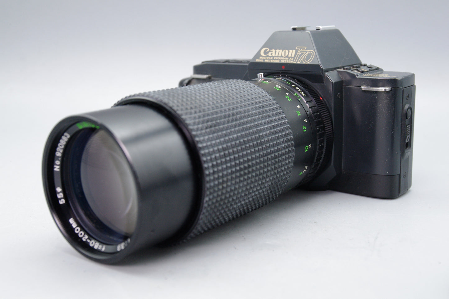 Canon T70 35mm SLR with Sirius 80–200mm Lens – Tested – Very Good Condition