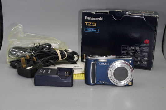 Boxed Blue Panasonic Lumix DMC-TZ5 9.1MP Digital Camera – 10x Leica Zoom, HD Video, 3" LCD