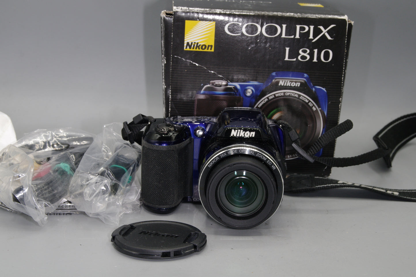 Nikon Coolpix L810 16MP Bridge Camera –Boxed, Blue, 26x Zoom, AA Powered, Mint