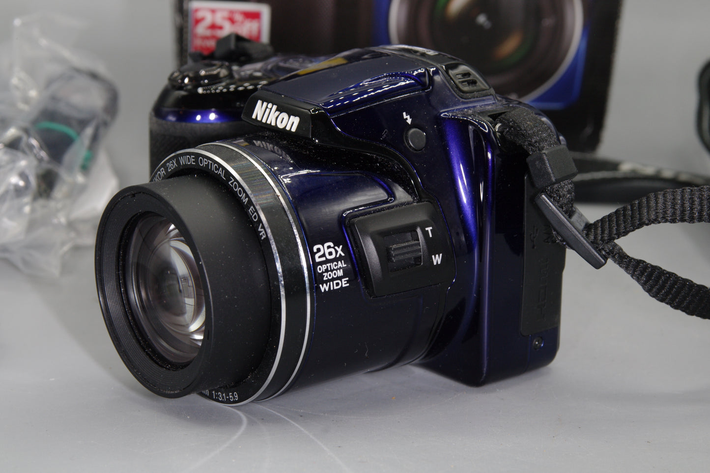 Nikon Coolpix L810 16MP Bridge Camera –Boxed, Blue, 26x Zoom, AA Powered, Mint