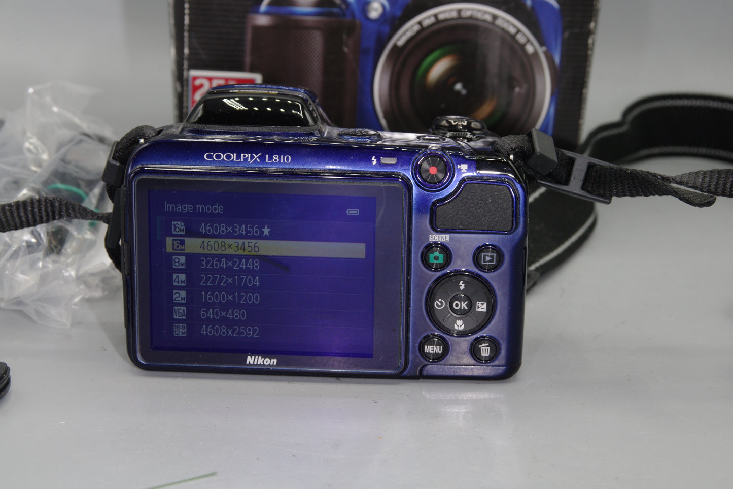 Nikon Coolpix L810 16MP Bridge Camera –Boxed, Blue, 26x Zoom, AA Powered, Mint