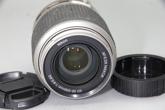 Nikon AF‑S DX 55–200mm f/4–5.6G ED Lens – Silver, Autofocus Telephoto Zoom